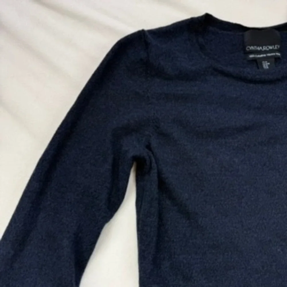Cynthia Rowley Navy Blue 100% Extrafine Merino Wool Bell Sleeve Sweater Dress M